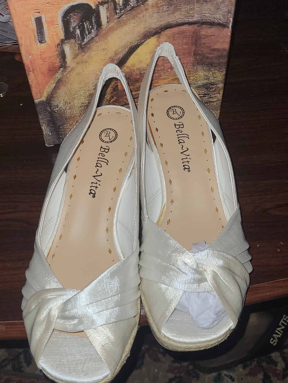 Bella Vita Ivory Satin Peep-Toe Slingback Flats